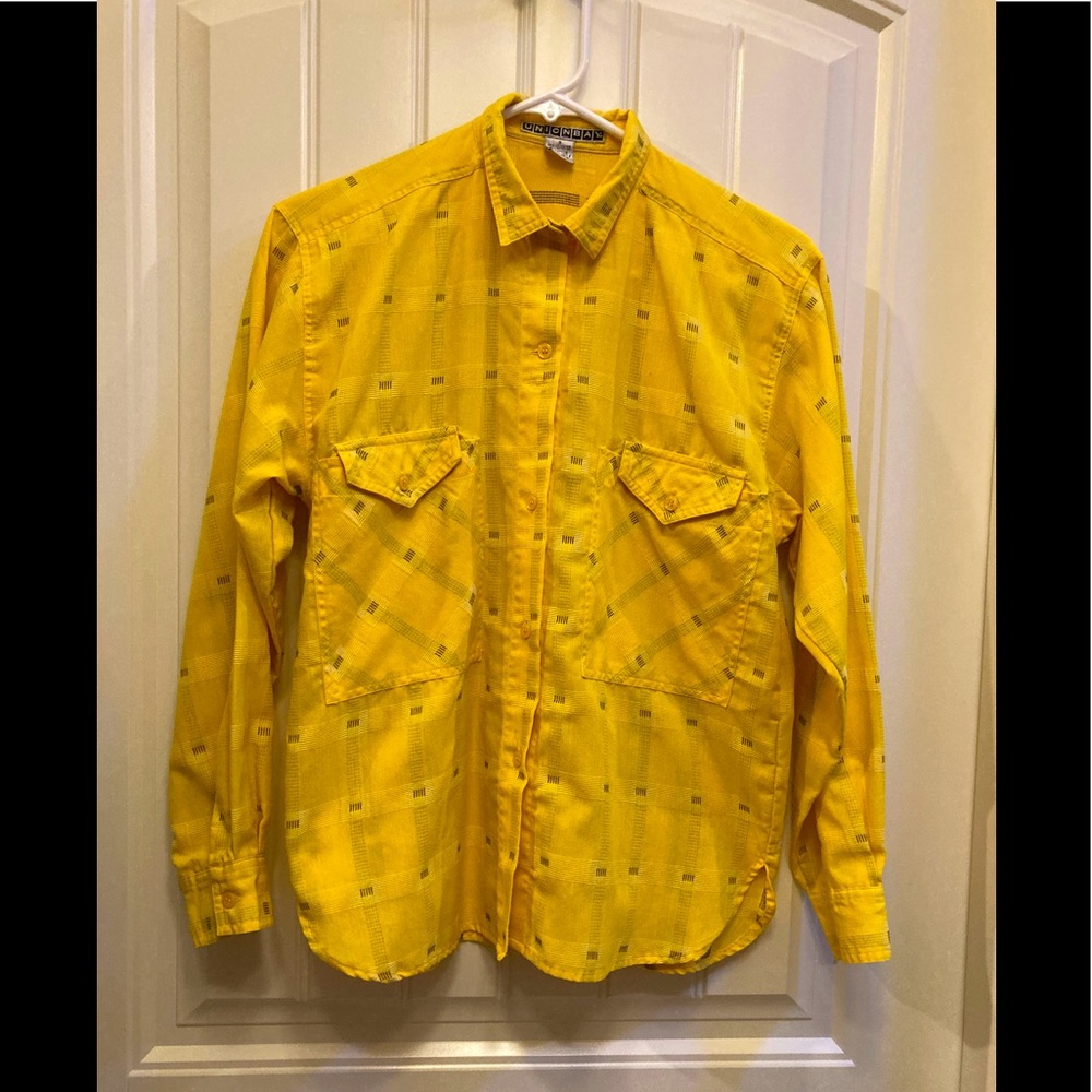 Yellow and black UNIONBAY long sleeve button down shirt, size S